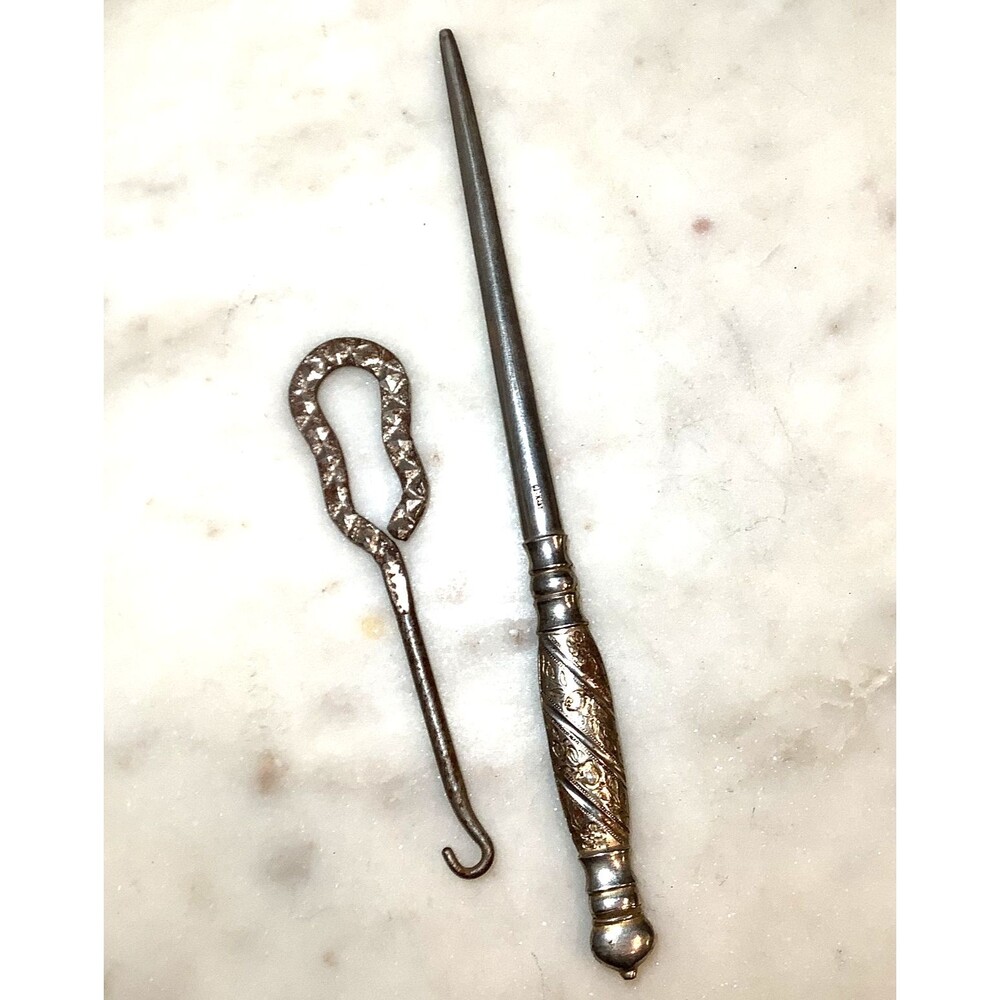 Vintage Button Hook Signed Germany and Antique Shoe Button Hook Set